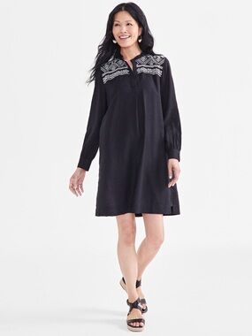 NWT Style & Co Petite Bruno Embroidered Popover Linen-Blend Shift Dress Sz: PM